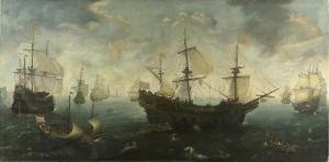 A spanyol armada Anglia partjai előtt.